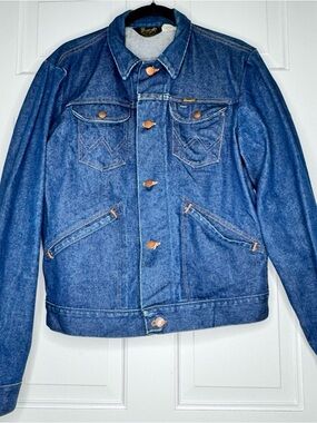 Vintage 1980’s Wrangler Denim Jacket w/ Farm Aid Graphic on Back No Fault Denims